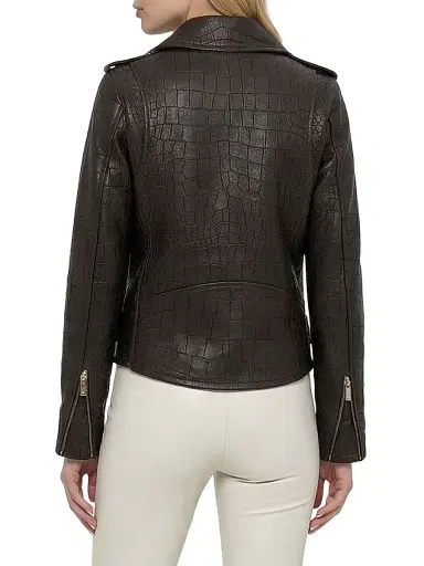 Gorski Women's Select Nappa Leather Croco Embossed Jacket - Brown | Thumbnail 5