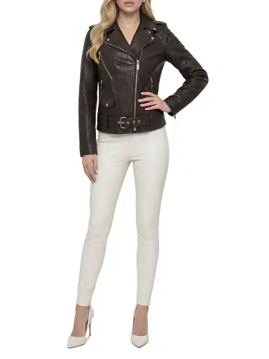 Gorski Women's Select Nappa Leather Croco Embossed Jacket - Brown | Thumbnail 6