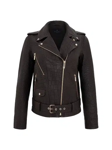Gorski Women's Select Nappa Leather Croco Embossed Jacket - Brown | Thumbnail 1