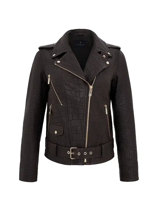 Gorski Women's Select Nappa Leather Croco Embossed Jacket - Brown