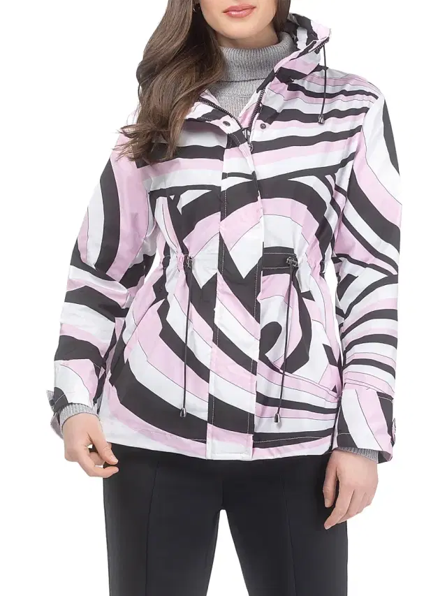 Gorski Women's Lightweight Jacket with Concealed Hood - Pink Swirl