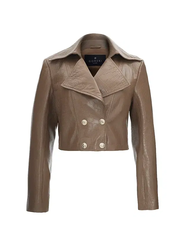 Gorski Women's Select Nappa Leather Croco Embossed Bolero - Camel