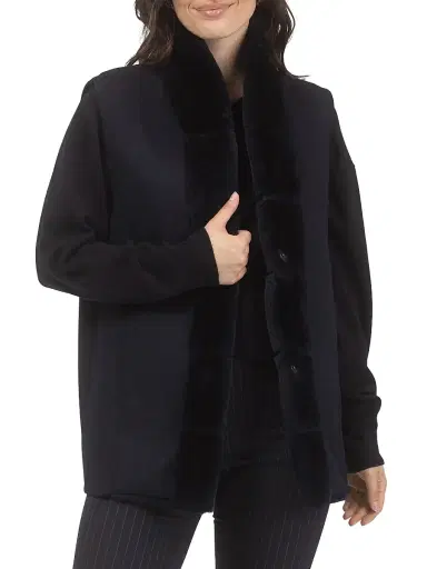 Gorski Women's Reversible Select Shearling Lamb Vest - Navy - Size Large | Thumbnail 2