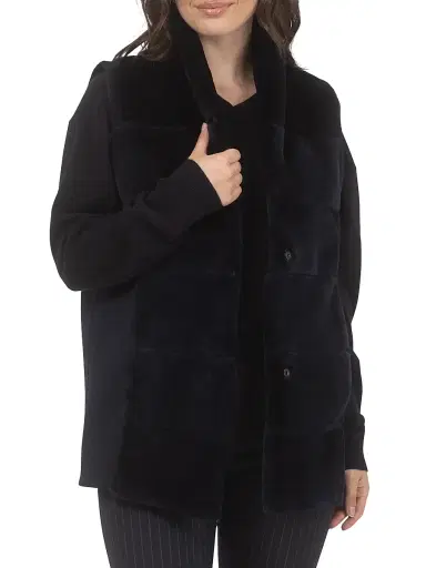 Gorski Women's Reversible Select Shearling Lamb Vest - Navy - Size Large | Thumbnail 3