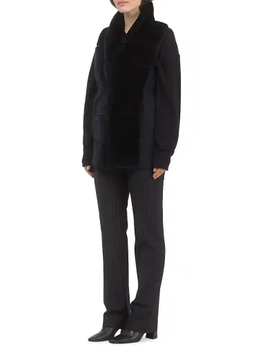 Gorski Women's Reversible Select Shearling Lamb Vest - Navy - Size Large | Thumbnail 6
