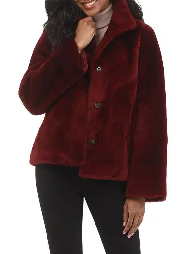 Gorski Women's Reversible Merino Shearling Lamb Chevron Jacket - Wine - Size Large | Thumbnail 2