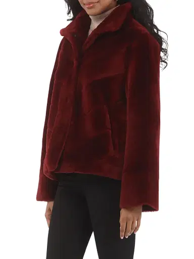 Gorski Women's Reversible Merino Shearling Lamb Chevron Jacket - Wine - Size Large | Thumbnail 3
