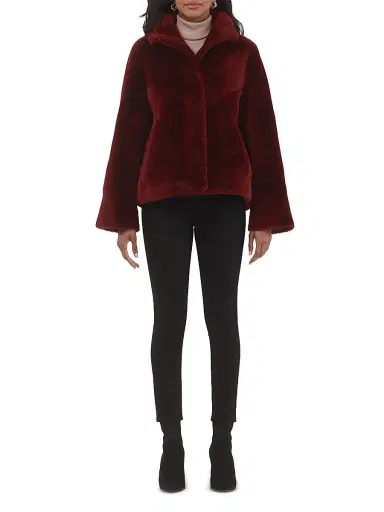 Gorski Women's Reversible Merino Shearling Lamb Chevron Jacket - Wine - Size Large | Thumbnail 5