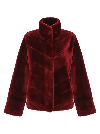 Gorski Women's Reversible Merino Shearling Lamb Chevron Jacket - Wine - Size Large | Thumbnail 1