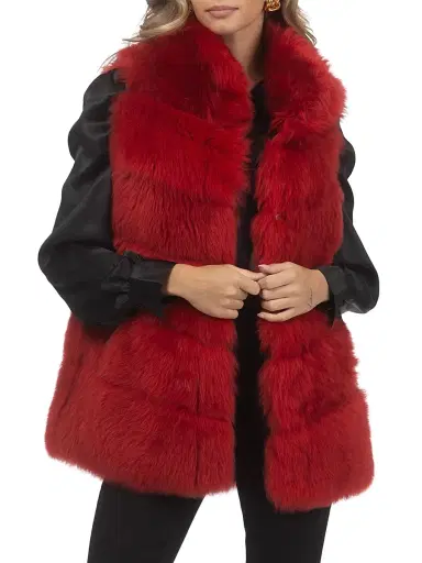 Gorski Women's Reversible Merinillo Shearling Lamb Vest - Red - Size Medium | Thumbnail 3