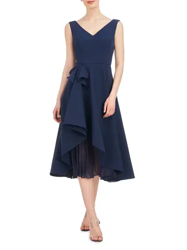 Kay Unger Women's Begonia Ruffled A-Line Midi-Dress - Dark Midnight - Size 4 | Thumbnail 2