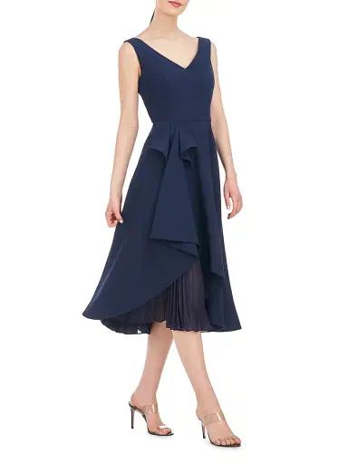 Kay Unger Women's Begonia Ruffled A-Line Midi-Dress - Dark Midnight - Size 4 | Thumbnail 3