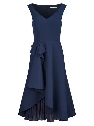 Kay Unger Women's Begonia Ruffled A-Line Midi-Dress - Dark Midnight - Size 4 | Thumbnail 1