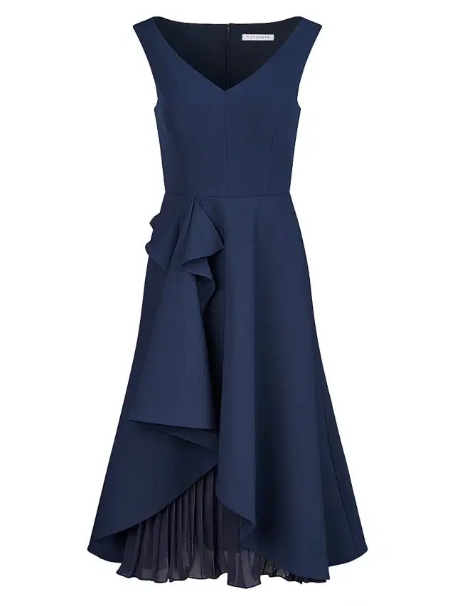 Kay Unger Women's Begonia Ruffled A-Line Midi-Dress - Dark Midnight