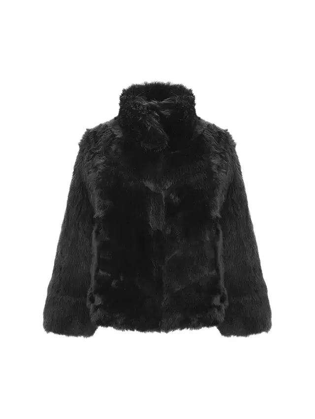 Gorski Women's Reversible Merinillo Shearling Lamb Chevron Jacket with Horizontal Bottom - Black