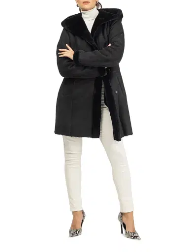 Gorski Women's Merino Shearling Lamb Parka - Black - Size XL | Thumbnail 5