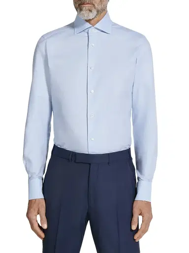 Zegna Men's Trofeo Comfort Cotton Shirt - Light Blue - Size 18.5 | Thumbnail 2