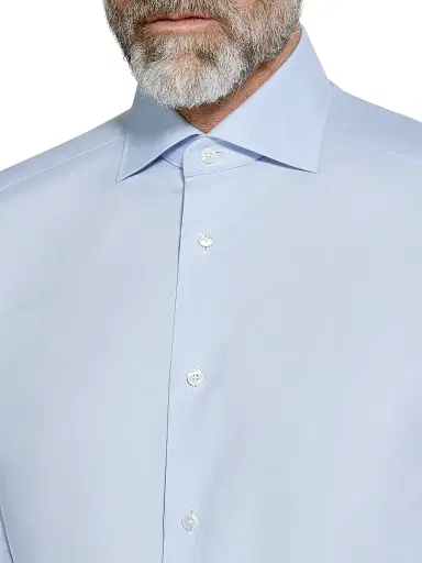 Zegna Men's Trofeo Comfort Cotton Shirt - Light Blue - Size 18.5 | Thumbnail 4