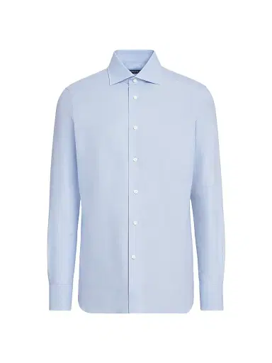 Zegna Men's Trofeo Comfort Cotton Shirt - Light Blue - Size 18.5 | Thumbnail 1