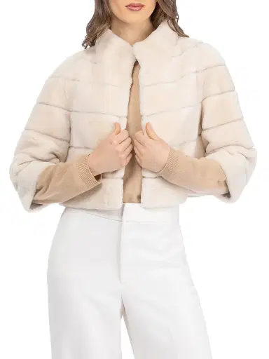 Gorski Women's Shearling Lamb Bolero Coat - Cream | Thumbnail 2 Gorski Women's Shearling Lamb Bolero Coat - Cream | Thumbnail 2