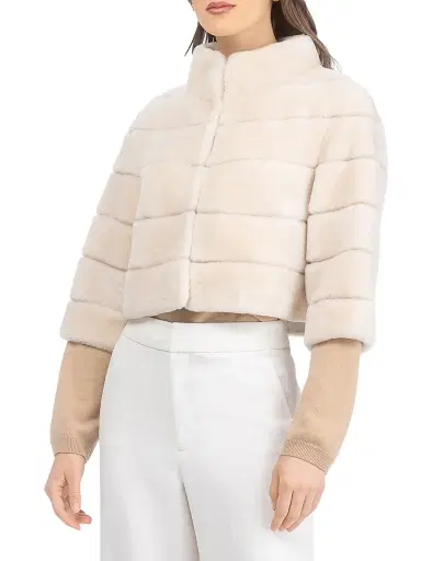 Gorski Women's Shearling Lamb Bolero Coat - Cream | Thumbnail 3 Gorski Women's Shearling Lamb Bolero Coat - Cream | Thumbnail 3