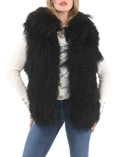 Gorski Women's Reversible Select Mongolian Shearling Lamb Vest - Black - Size Small | Thumbnail 2