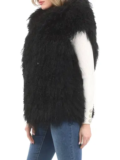 Gorski Women's Reversible Select Mongolian Shearling Lamb Vest - Black - Size Small | Thumbnail 3