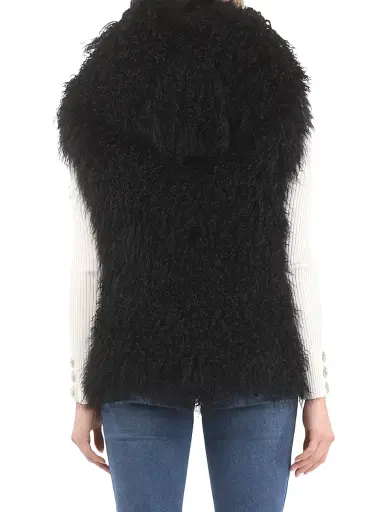 Gorski Women's Reversible Select Mongolian Shearling Lamb Vest - Black - Size Small | Thumbnail 4