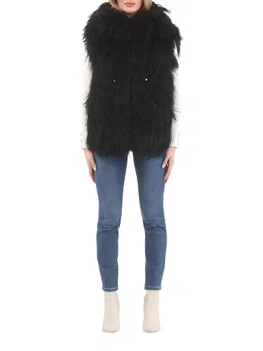 Gorski Women's Reversible Select Mongolian Shearling Lamb Vest - Black - Size Small | Thumbnail 5