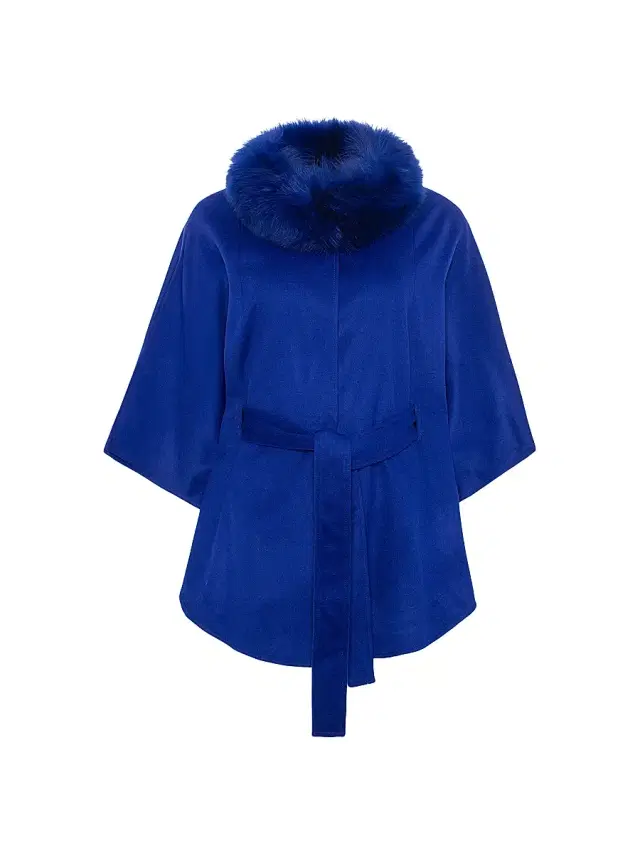 Gorski Women's Select Wool Belted Cape with Select Lamb Collar - Cobalt Blue