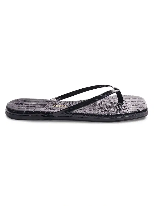 Tkees Women's Croc-Embossed Leather Flat Sandals - Sable Croc