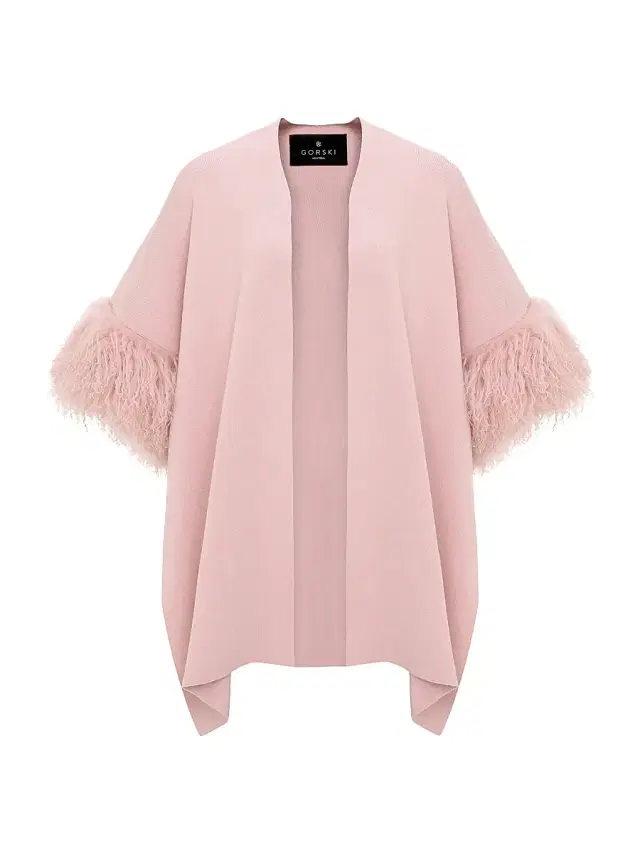 Gorski Women's Knit Vest with Select Mongolian Shearling Lamb Trim - Blush