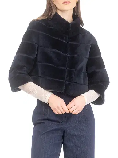Gorski Women's Shearling Lamb Bolero Coat - Navy - Size XL | Thumbnail 4 Gorski Women's Shearling Lamb Bolero Coat - Navy - Size XL | Thumbnail 4
