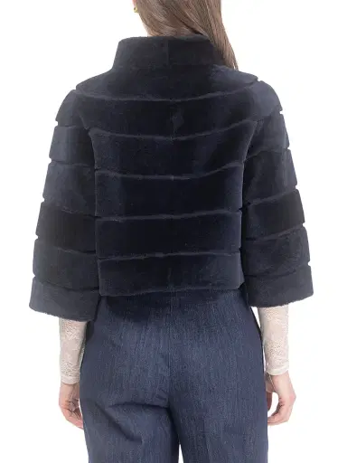 Gorski Women's Shearling Lamb Bolero Coat - Navy - Size XL | Thumbnail 5 Gorski Women's Shearling Lamb Bolero Coat - Navy - Size XL | Thumbnail 5