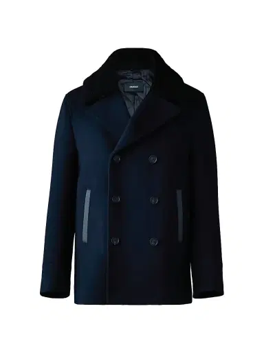 Mackage Men's Cole Wool Double-Breasted Shearling-Collar Jacket - Navy | Thumbnail 1