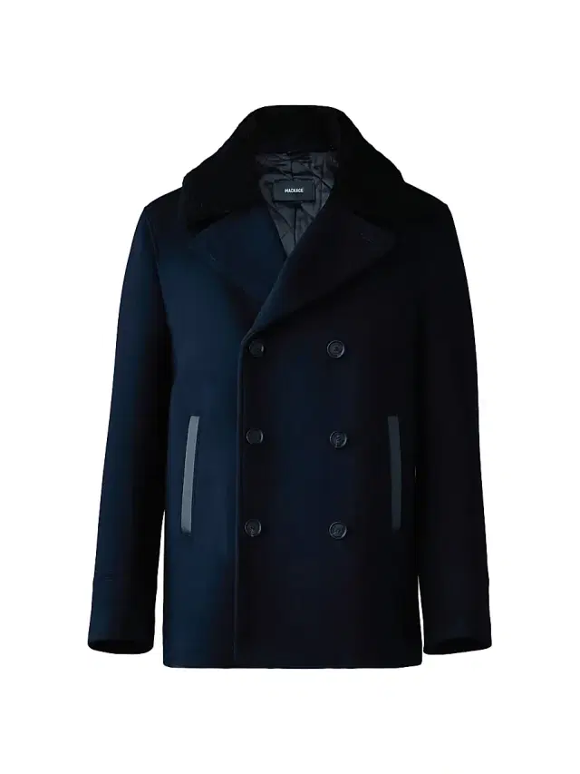 Men's Cole Wool Double-Breasted Shearling-Collar Jacket - Navy