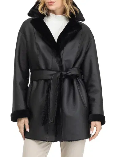 Gorski Women's Merino Shearling Lamb Stroller, Belt - Black - Size XL | Thumbnail 2