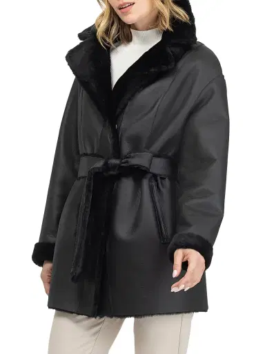 Gorski Women's Merino Shearling Lamb Stroller, Belt - Black - Size XL | Thumbnail 3