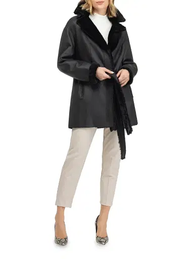 Gorski Women's Merino Shearling Lamb Stroller, Belt - Black - Size XL | Thumbnail 5