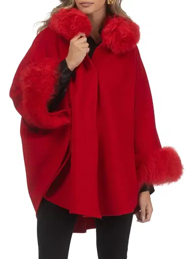 Gorski Women's Cashmere and Wool Blend Cape with Select Lamb Trim | Thumbnail 2 Gorski Women's Cashmere and Wool Blend Cape with Select Lamb Trim | Thumbnail 2