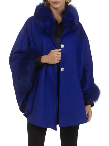 Gorski Women's Cashmere and Wool Blend Cape with Select Lamb Trim | Thumbnail 2 Gorski Women's Cashmere and Wool Blend Cape with Select Lamb Trim | Thumbnail 2