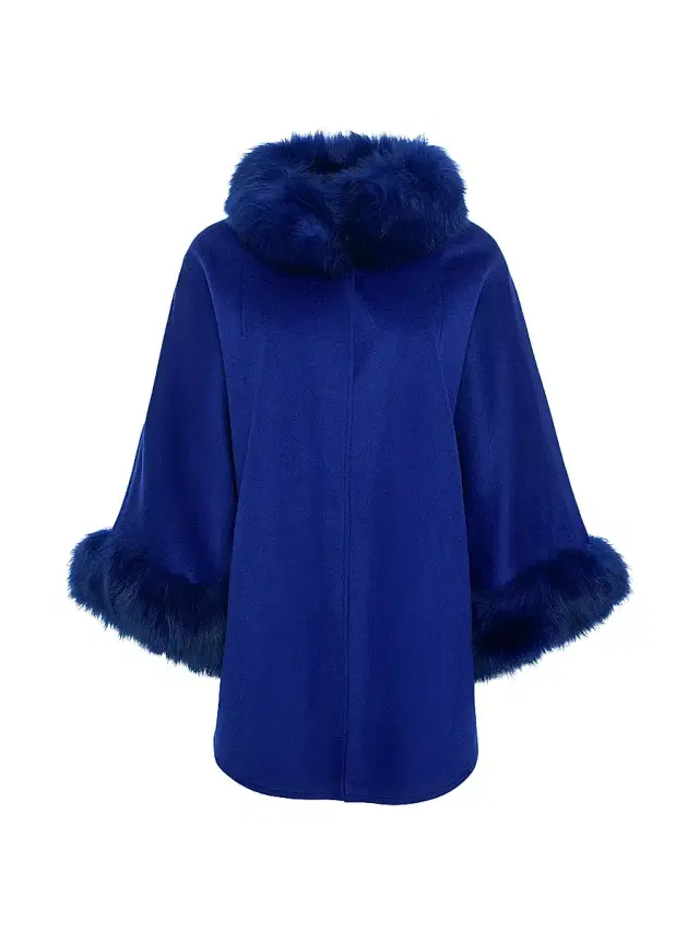 Gorski Women's Cashmere and Wool Blend Cape with Select Lamb Trim - Cobalt Blue