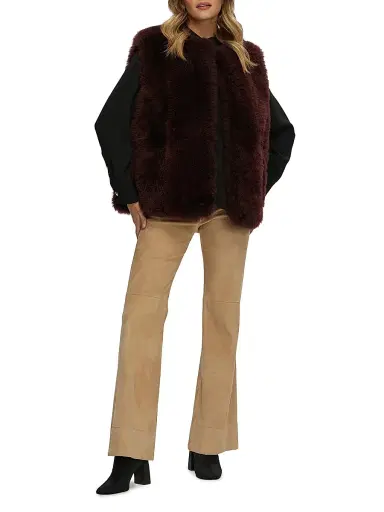 Gorski Women's Select Cashmere Goat Collarless Vest - Burgundy - Size Small | Thumbnail 2
