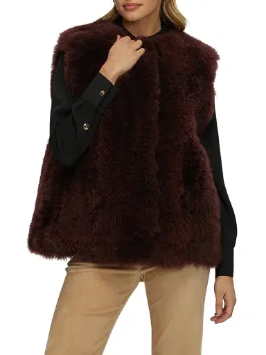 Gorski Women's Select Cashmere Goat Collarless Vest - Burgundy - Size Small | Thumbnail 3