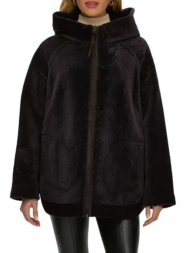 Gorski Women's Reversible Textured Shearling Lamb Zip Parka with Ribbed Hem - Brown - Size XL | Thumbnail 3 Gorski Women's Reversible Textured Shearling Lamb Zip Parka with Ribbed Hem - Brown - Size XL | Thumbnail 3