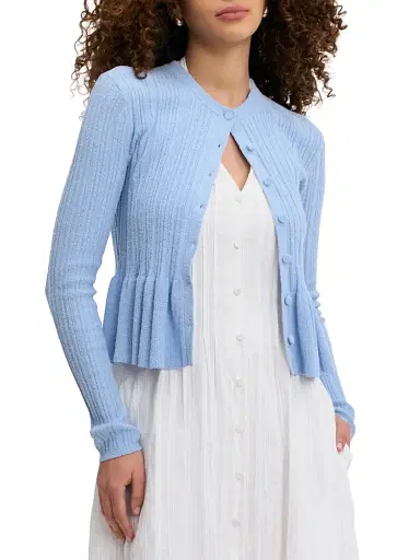 Rebecca Taylor Women's Bouclé Knit Cotton-Blend Cardigan - Azure | Thumbnail 3 Rebecca Taylor Women's Bouclé Knit Cotton-Blend Cardigan - Azure | Thumbnail 3