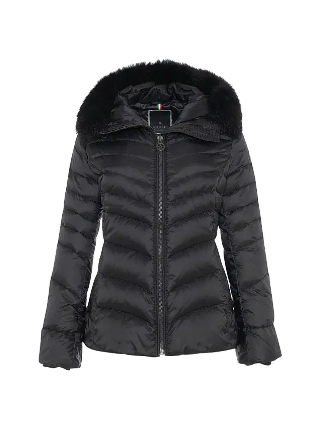 Gorski Women's Apres-Ski Jacket with Detachable Toscana Lamb Hood Trim - Black