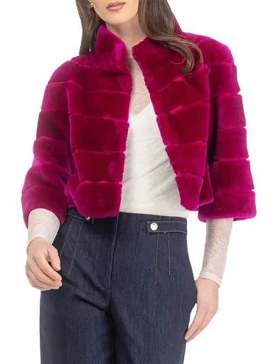 Gorski Women's Shearling Lamb Bolero Coat - Magenta - Size XL | Thumbnail 2