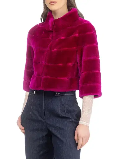 Gorski Women's Shearling Lamb Bolero Coat - Magenta - Size XL | Thumbnail 3