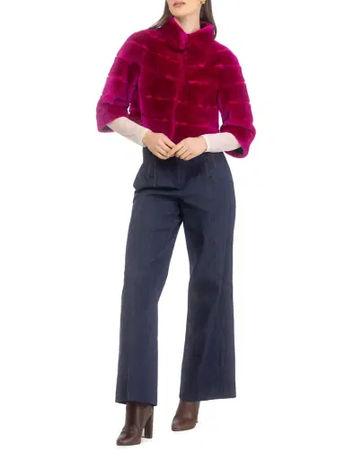 Gorski Women's Shearling Lamb Bolero Coat - Magenta - Size XL | Thumbnail 6